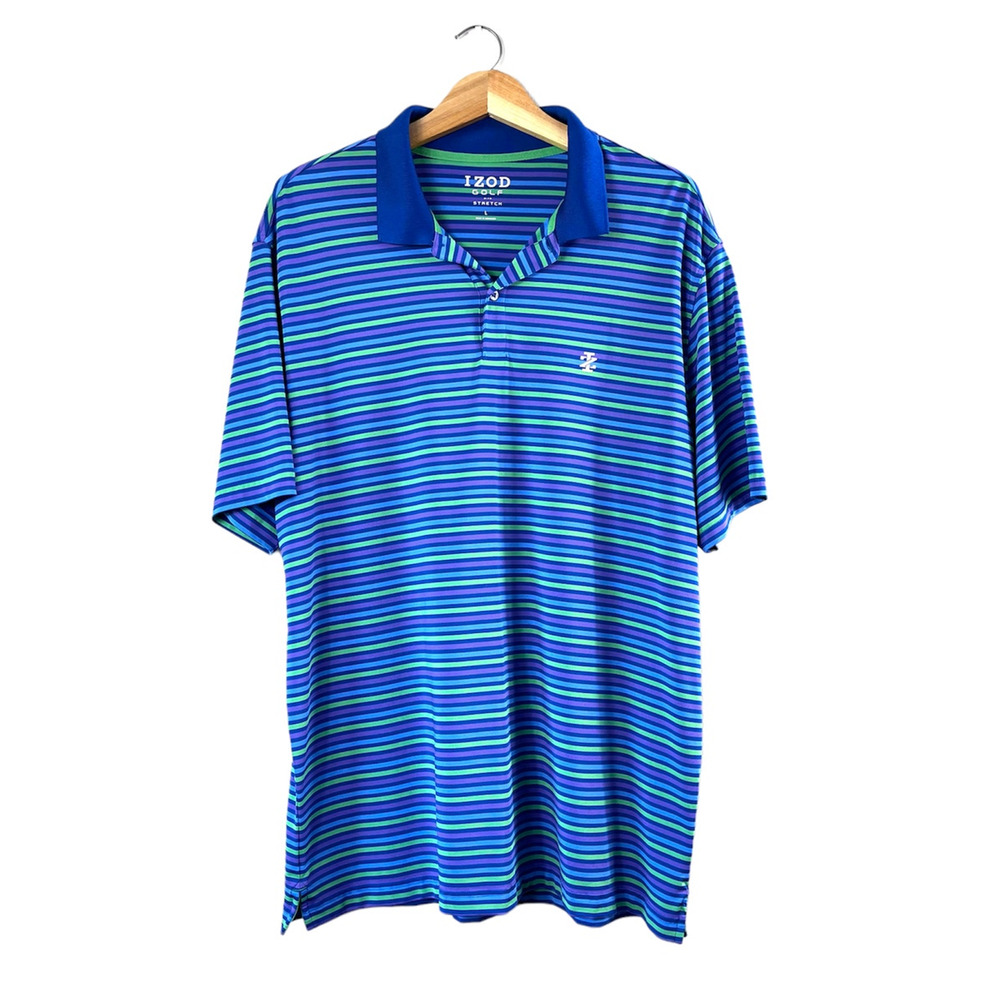Men's Blue Striped Izod Polo Shirt L